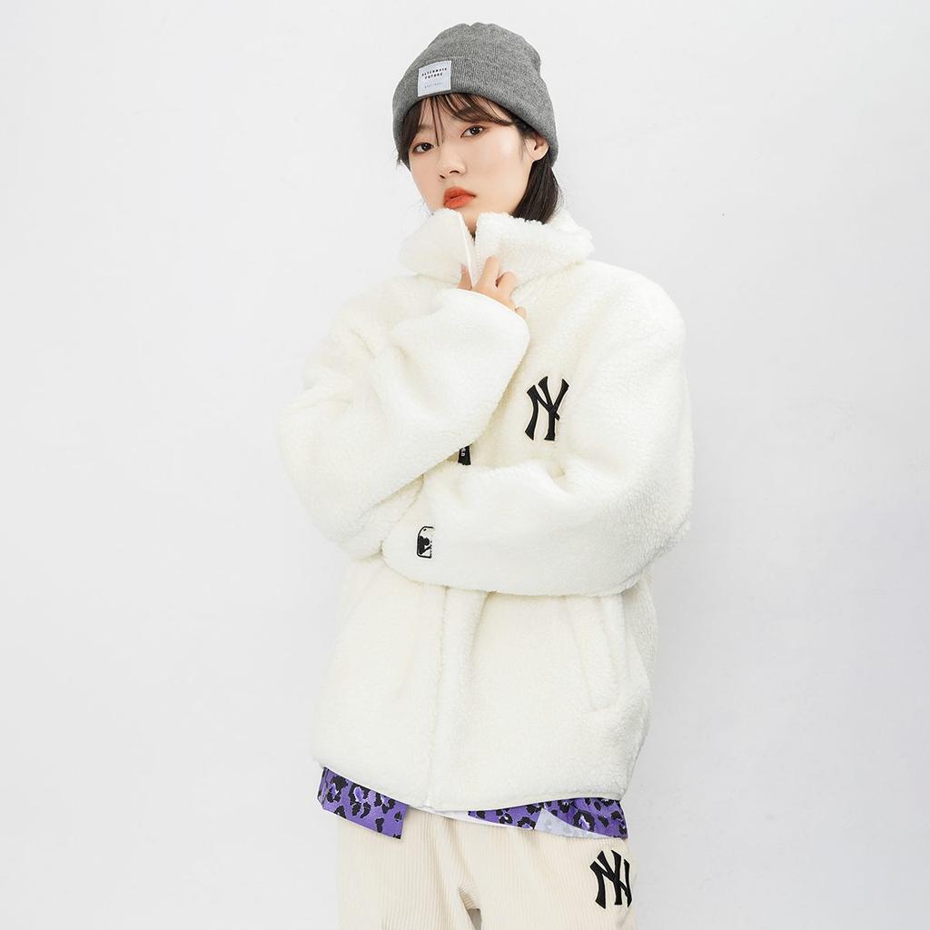 MLB Velvet Jackets Unisex Ivory White Lapel Thickened 3AJPF3016-50IVS