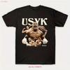 Herren USYK Schwergewichts Boxen T-Shirt Schwarz mit Goldener Schrift US vintage Gewaschen homme Mode Vielseitig Unisex