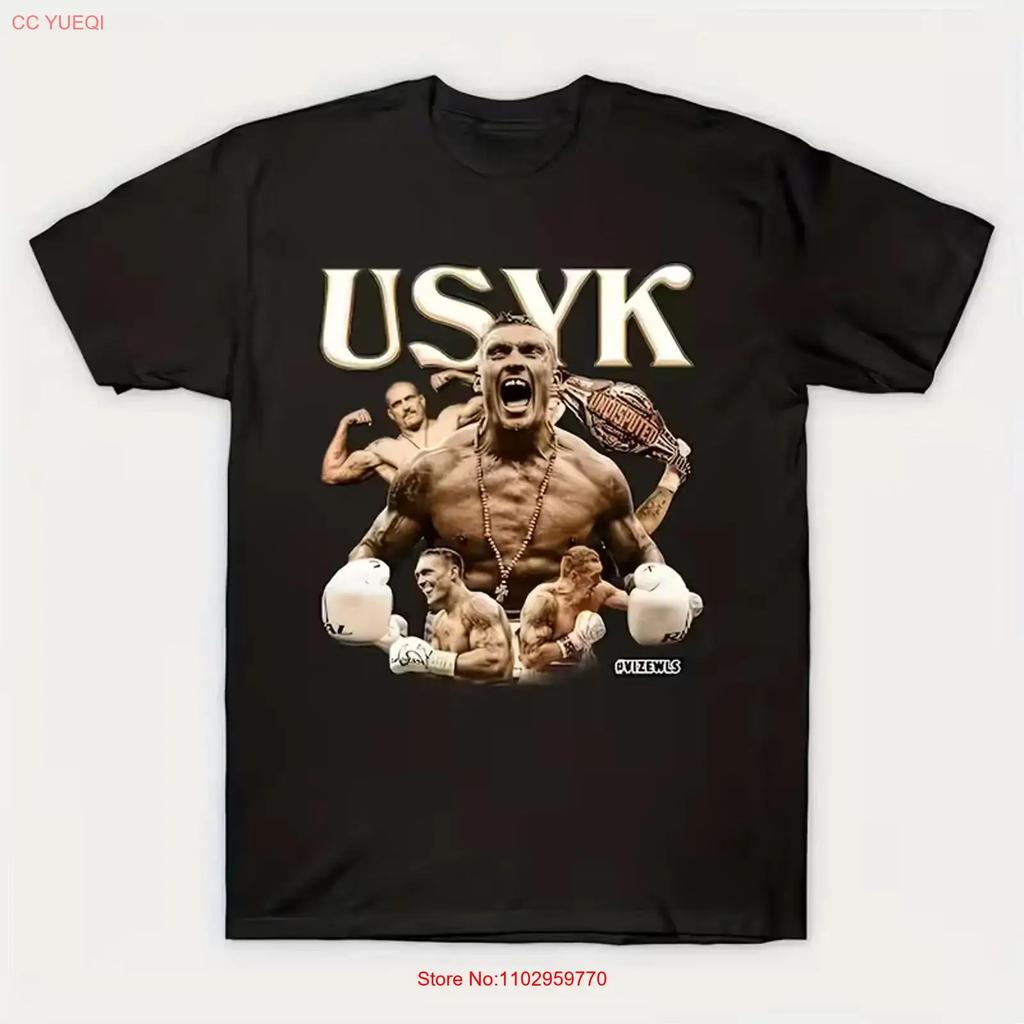 MenS USYK Heavyweight Boxing T Shirt Black with Golden Lettering US Vintage Washed Homme Fashion Versatile Unisex