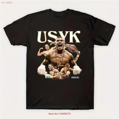 MenS USYK Heavyweight Boxing T Shirt Black with Golden Lettering US Vintage Washed Homme Fashion Versatile Unisex