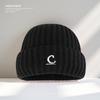Warm Knitted Wool Hat for Men and Women Korean Version C Letter Embroidered Melon Leather Hat Showing Face with Little Couple Cold Hat Trend