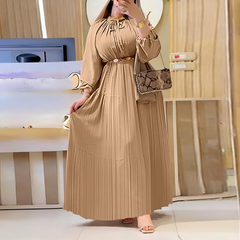 ZANZEA Женское повседневное платье-туника с круглым вырезом, однотонное, с длинным рукавом, свободного кроя S хаки