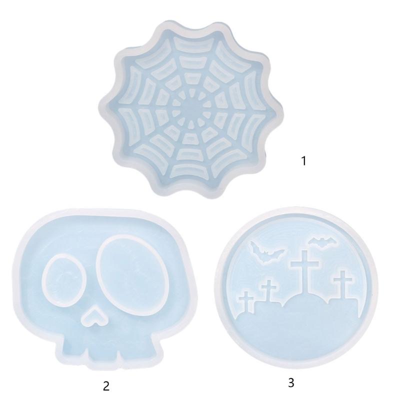 Diy Homemade Mold Coffee Coaster Cobweb Skull Graveyard for Creative Silicone Mold Crystal Placemat Mold for Diy Craft