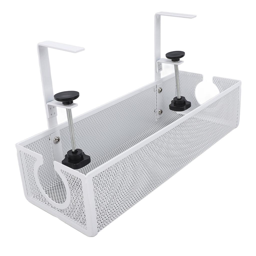 Under Desk Cable Management Tray Carbon Steel Side Round Hole Trapezoidal Desk Cord Organizer for Study Office White