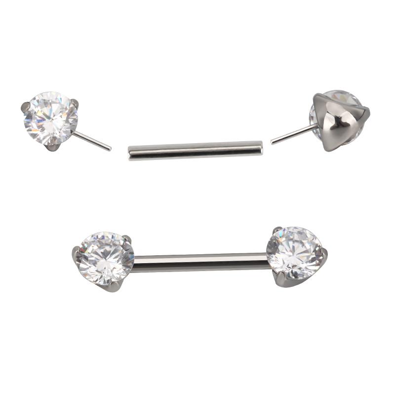 Newest Fashion Titanium Threadless Push In Nipple Barbell With Prong Set CZ Ends Push Pin Style Piercing  Body Jewelry