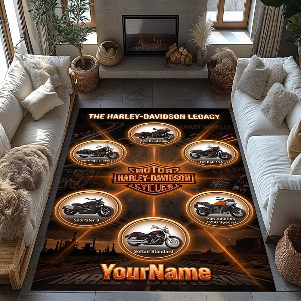 Harley-davidson Motorcycles Customize Your Name Floor Rug Office Rug Design for Outdoor Dormitory Balcony Playrooms Anti-slip Rug Office home decor