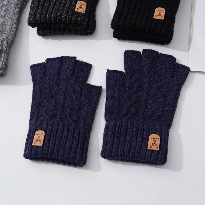 Autumn and winter camel wool warm windproof breathable portable simple gloves warm cold half-finger gloves outdoor riding