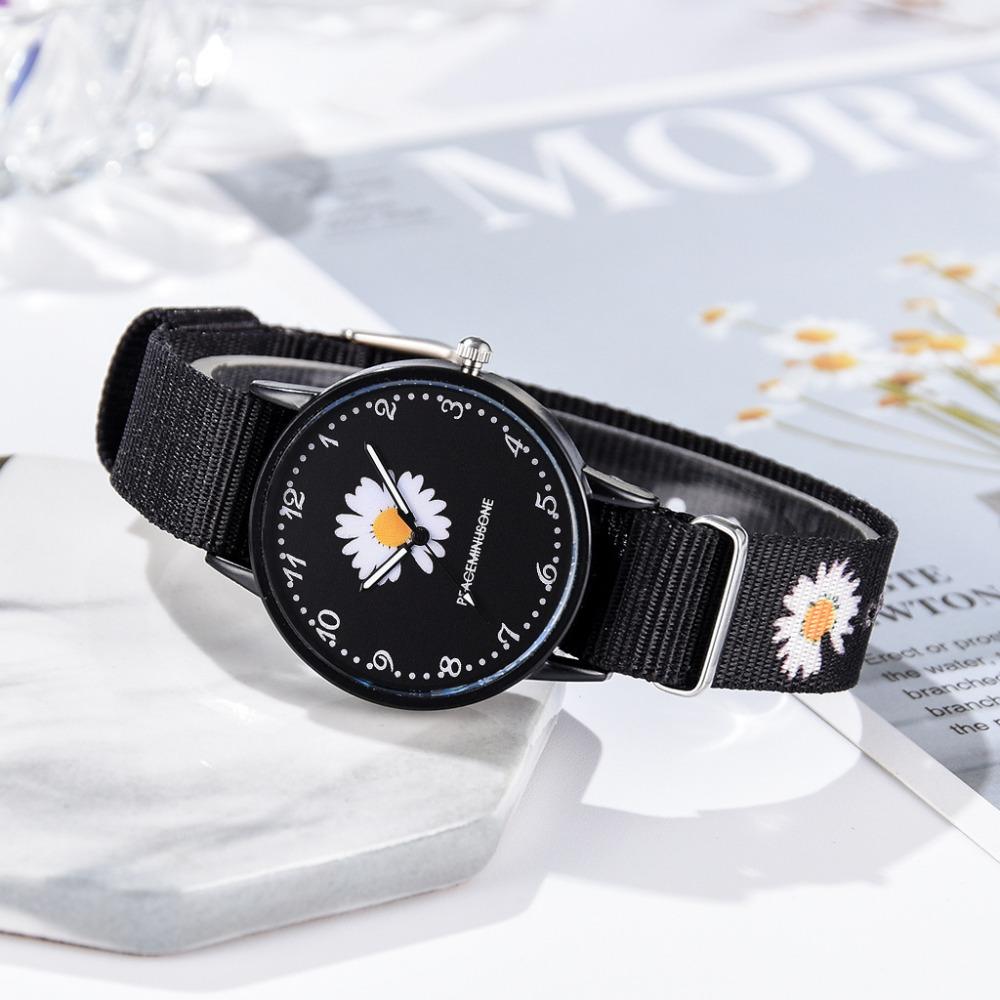 Zegarek Damski Nylonowy Pasek Stokrotki Kwiaty Damskie Zegarki na Rękę Zegarki Modowe Zestaw Bransoletek Zegar Kwarcowy
