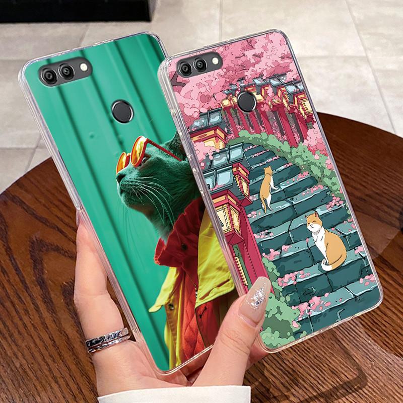 Jelly Casing For Huawei Y9 2018 / Enjoy 8 Plus Fundas Capa Clear Silicone Soft TPU Back Cover Cute Cat Rabbit Protective Case