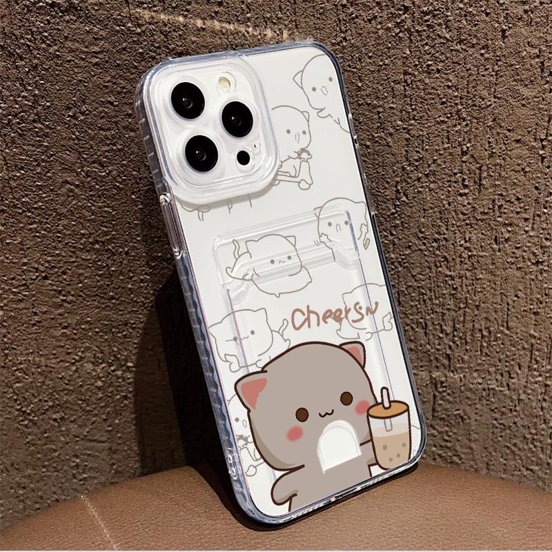 Card Slot Holder Silicone Wallet Pocket Case For Xiaomi Redmi Note 14 13 Samsung A54 A24 A34 Oppo A38 A58 A78 IPhone 14 15 16 Cover Clear Phone Bumper