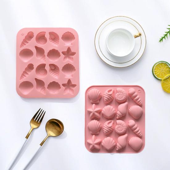 

Yousheng Silicone Chocolate Mold 16 Cavity Shell Conch Starfish Shape Molds DIY Candy Pudding Ice Grid Cake Mold Non-Stick Reusable Baking Cooking розовый