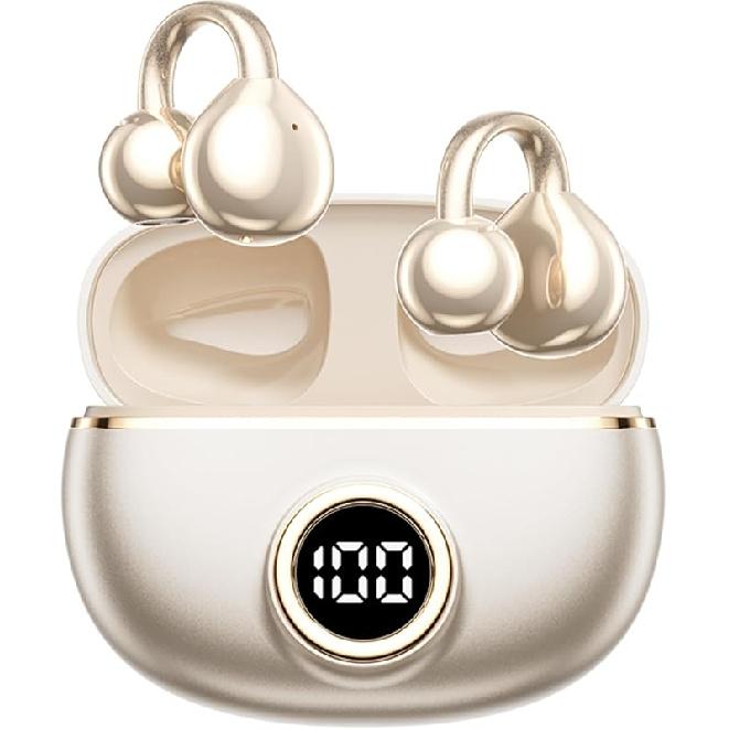 M97 Clip On Earbuds Wireless Bluetooth 5.3, Open Ear Headphones with 50H Battery 10-Min Quick Charge, Featherlight C-Shaped Hook, Secure Fit for