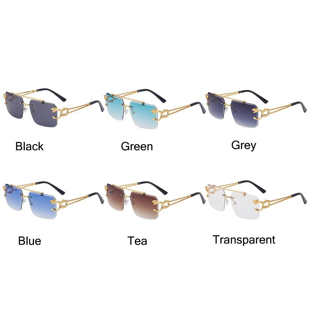 Fashion Eyewear Rimless Metal Rimless Sunglasses Steampunk Sun Glasses Cheetah Decoration Shades