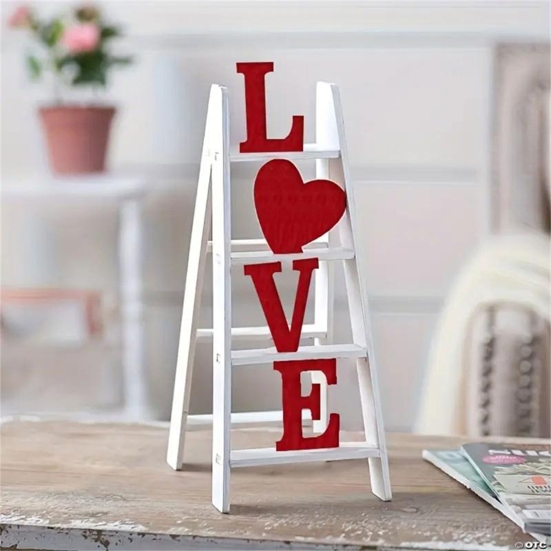 Valentines Day Love Ladder Tabletop Decoration Wood Sign for Romantics Home Wedding Parties Table Centerpieces Decors