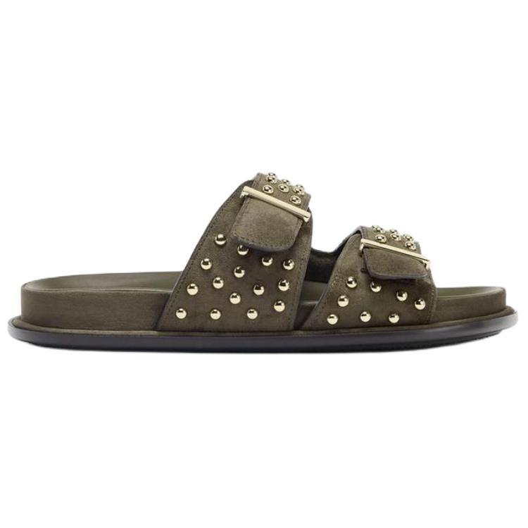 Zara Open-Toe Vintage Slide Sandals Women Footwear Khaki-Green 2607610032