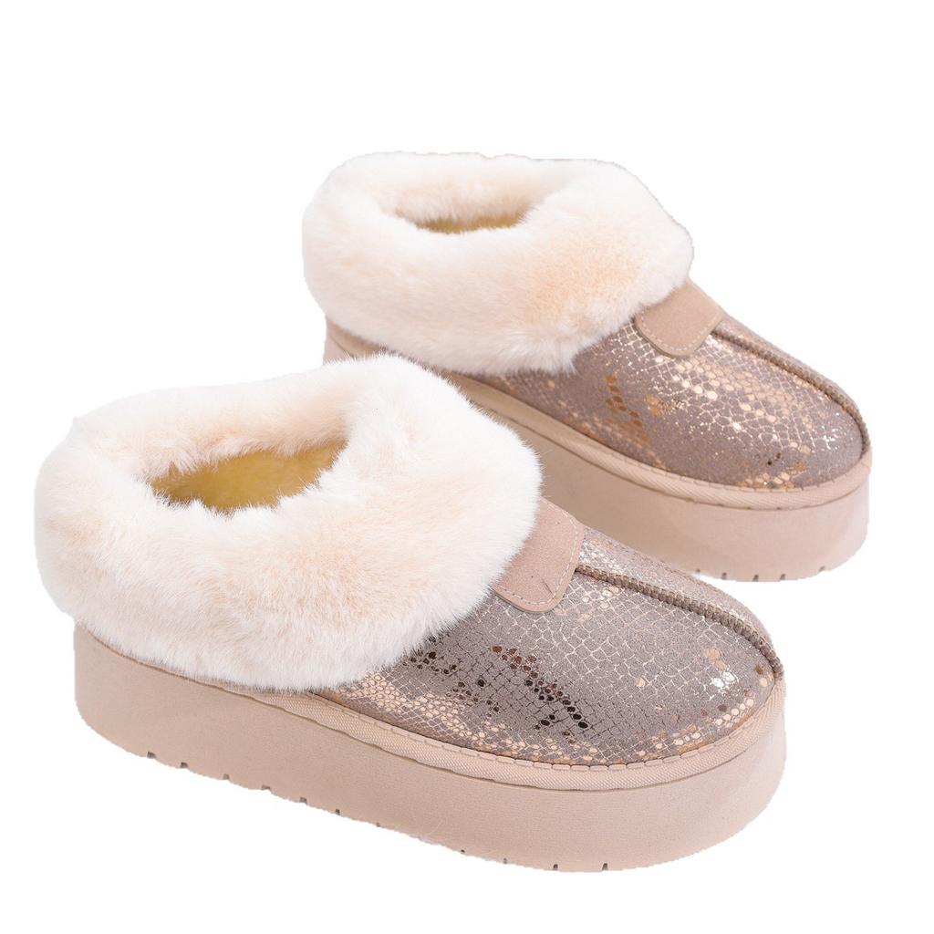 Fashion Women's Shiny Sequins Platform Snow Boots Warm Thicken Plush Winter Ankle Boots Woman Non Slip Thick Bottom Cotton Padded Shoes