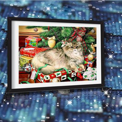 Diamantová malba 5d vánoční dárek Kočka plná čtvercová vrtačka Diamantové vyšívání Krásná kočičí křížový steh DIY Marry Christmas Mozaika vyšívání Domácí dekorace