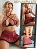 Avidlove Lingerie Set for Women with Underwire Two Piece Lingerie Sets Sexy Outfit Lingerie Set with Lace Mini Pleated Skirt