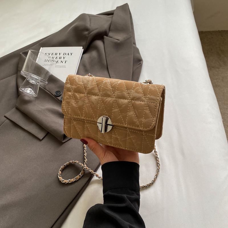 Stylish Chain Bag With Pu Leather Small Square Design And Trendy Stitching хаки