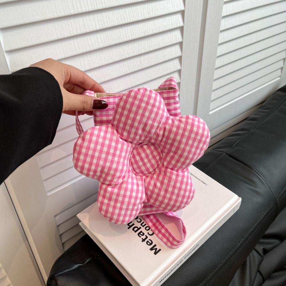 Cloth Plaid Flower Crossbody Bag Cute Ins Messenger Bag Casual Large Capacity Shoulder Bag Outdoor