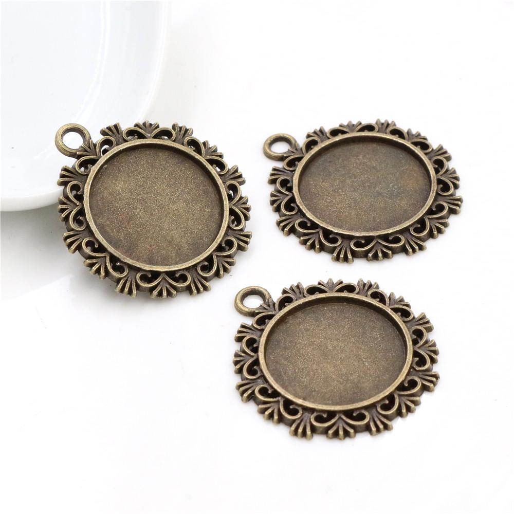 10pcs 20mm Inner Size Antique Silver Plated And Bronze Colors Pattern Style Cabochon Base Setting Charms Pendant