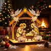 Eco Friendly Holiday Decor Christmas Tabletop Glowing Ornament, 3D Wooden Tree Decoration with Atmosphere Ornaments Warm Light, Festive Centerpiece