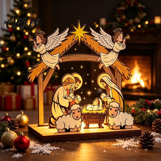 Eco Friendly Holiday Decor Christmas Tabletop Glowing Ornament, 3D Wooden Tree Decoration with Atmosphere Ornaments Warm Light, Festive Centerpiece
