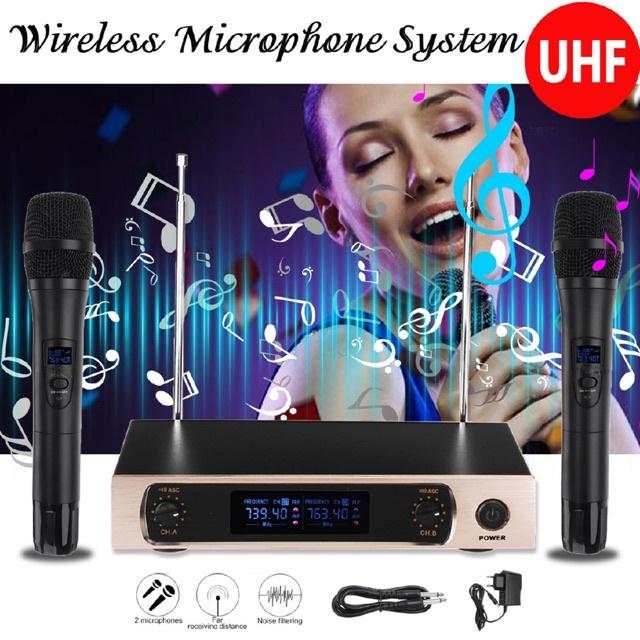 Black/Gold UHF Professional Wireless Microphones System  2Channel LCD Dual Cordless Handheld Mic Karaoke KTV Stage Party Speech