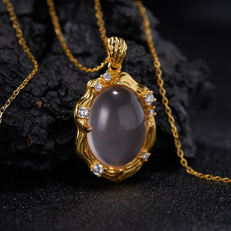 Vintage S925 Sterling Silver Inlaid With Natural Colored Treasure Powder Crystal Necklace Pendant Xiaohongshu