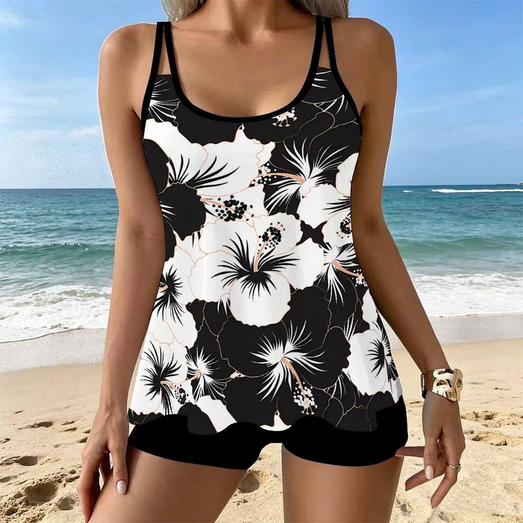 Women's Swimwear Tankini 2 Piece Swimsuit  Seaside  Print Vacation Bathing Suits