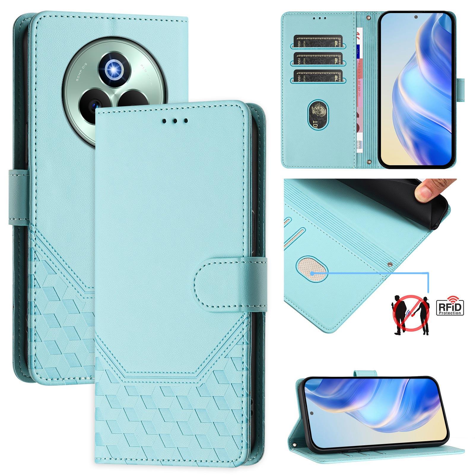 

For Realme P3 Pro 5G Case Imprinted Honeycomb RFID Blocking Leather Phone Cover with Strap Dark Purple