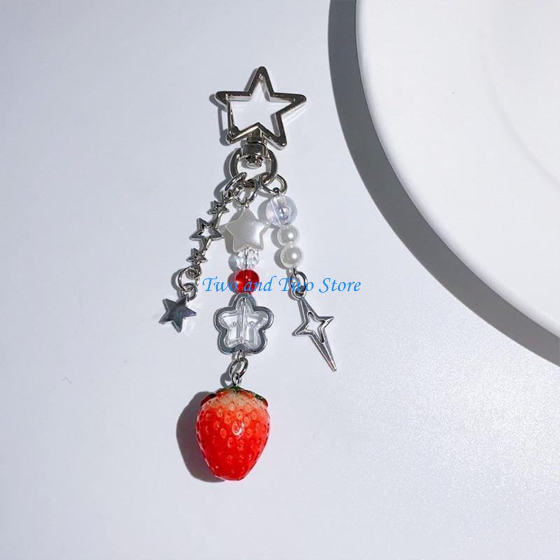 HX6F Multicolor Phone Lanyard Lovely Strawberry Pendant Keychain Anti-Lost Phones Chains Cellphones String Straps Accessory