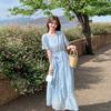 Blue embroidered Tencel dress for women's  new sweet little man gentle wind first love long skirt