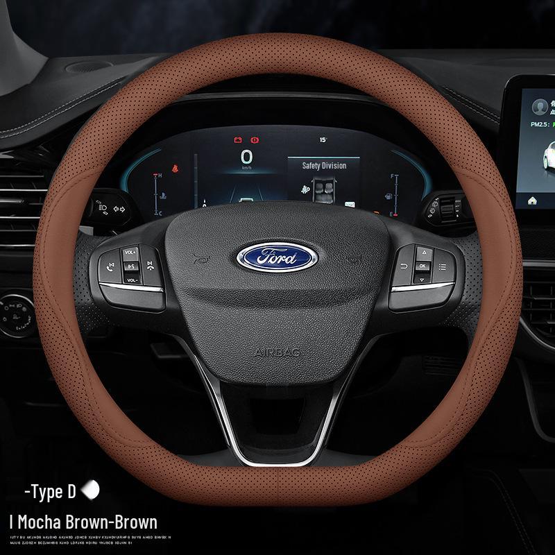 Ford Steering Wheel Cover: Genuine Leather for Mondeo, Edge, Kuga, Focus, Fiesta, Explorer, Mustang