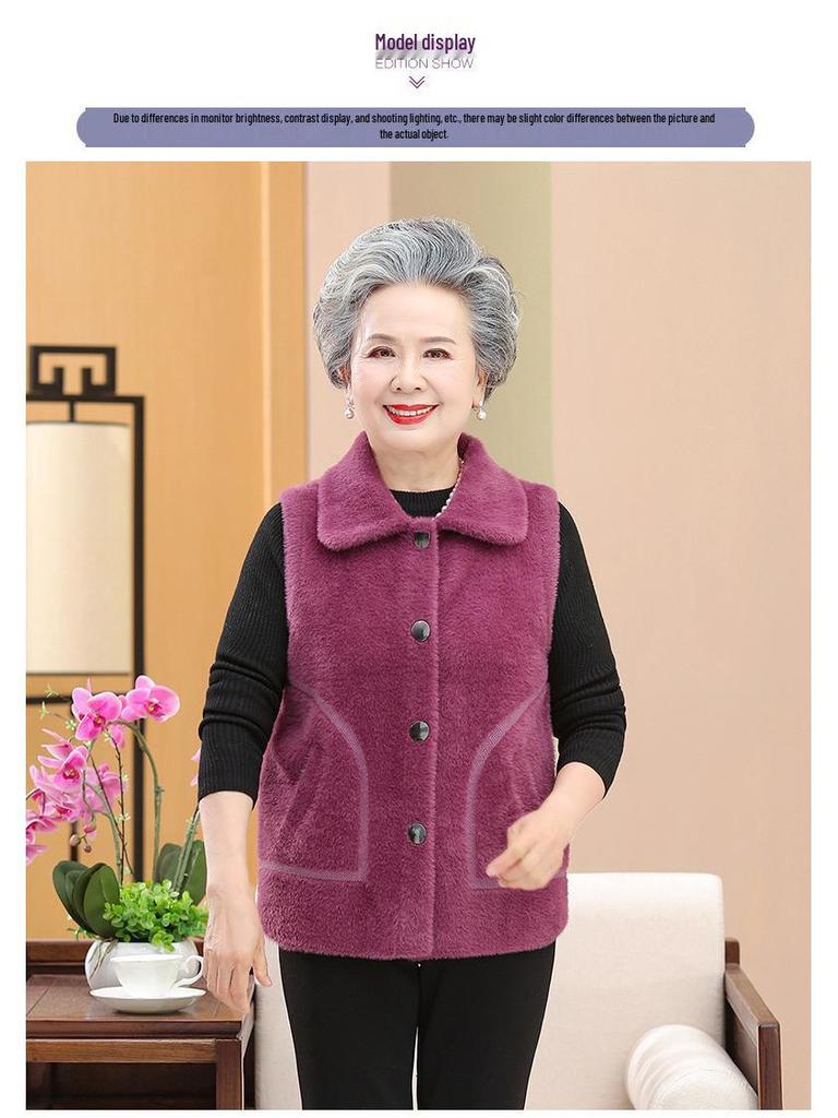 Fashionable Mink Velvet Vest for Middle-Aged and Elderly Women - Warm Autumn/Winter Style for Mom or Grandma