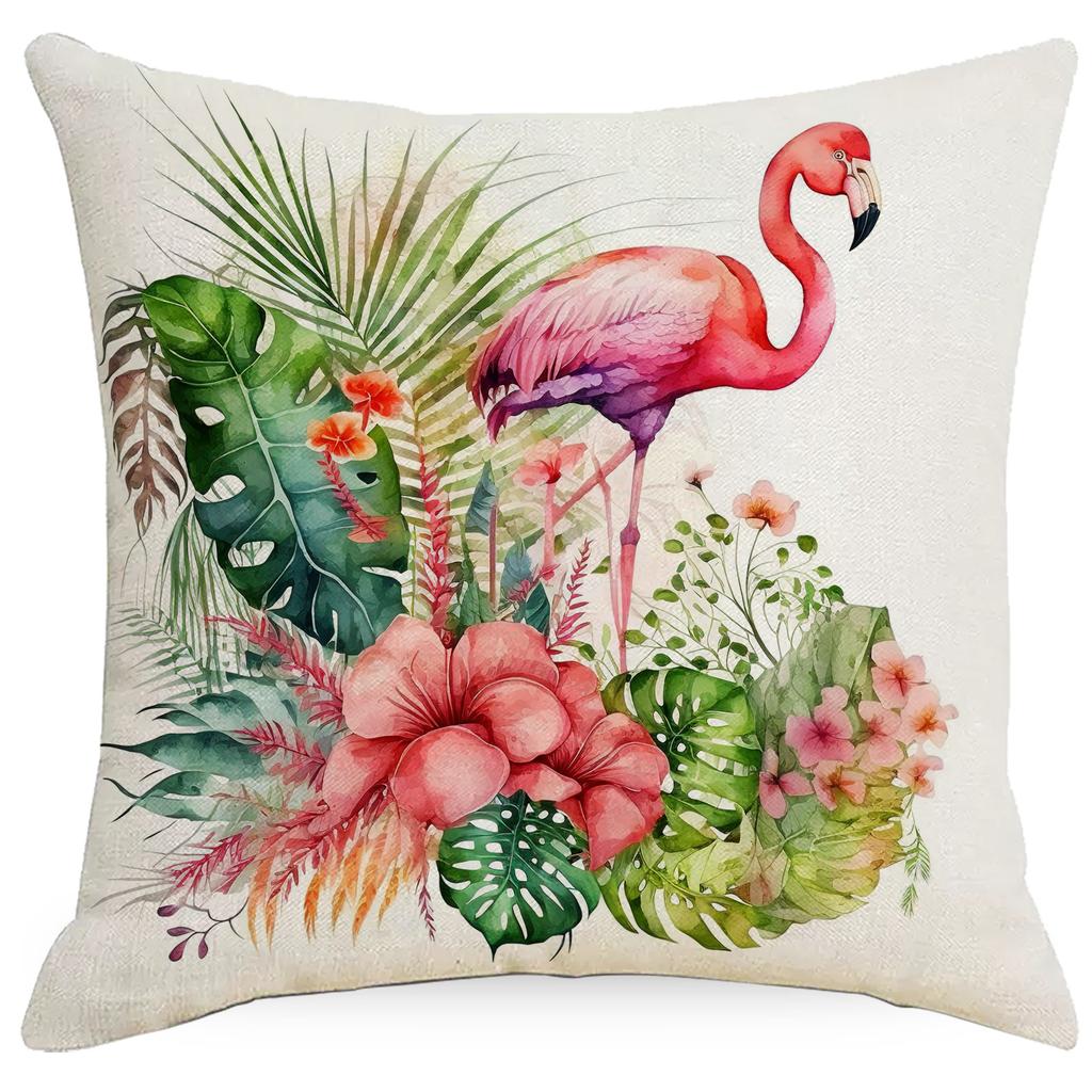 Sommerblumen, Flamingo, Kolibri-Pflanzen-Kissenbezug, Heimsofa-Kissenbezug