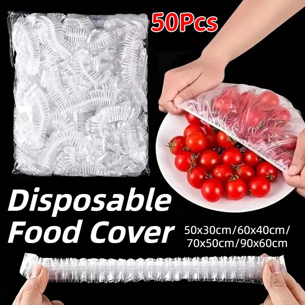 50Pcs Elastic Band Disposable Tray Cover Stretchable Plate Bowls Caps Food Saver Bag
