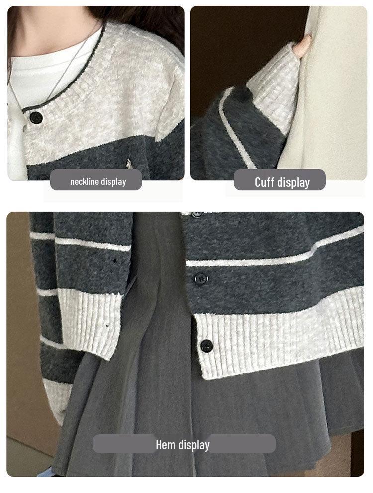 2025 Girls' Striped Knit Cardigan Sweater - Trendy Spring & Autumn Fashion for Big Children