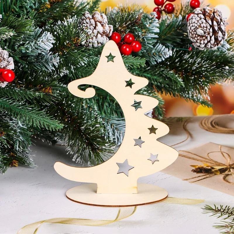 Wood Slices with Stand Natural Unfinished Christmas Wooden Tree Star Crafts for Christmas Ornaments