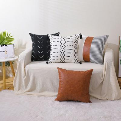 Pillow Cover Rabbit Fur Ins Style Plain Vertical Striped Large Pillow Nordic Rectangular Cushion Cover