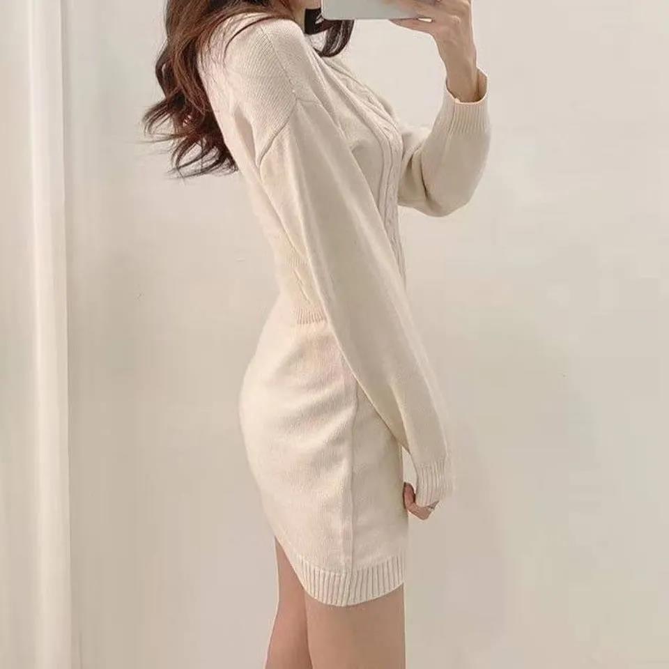 Buy Autumn Fashion Sexy Solid O-Neck Skinny Mini Dress Women Rib Knit Keep  Warm Long Sleeve Slim Dress Streetwear at affordable prices — free  shipping, real reviews with photos — Joom
