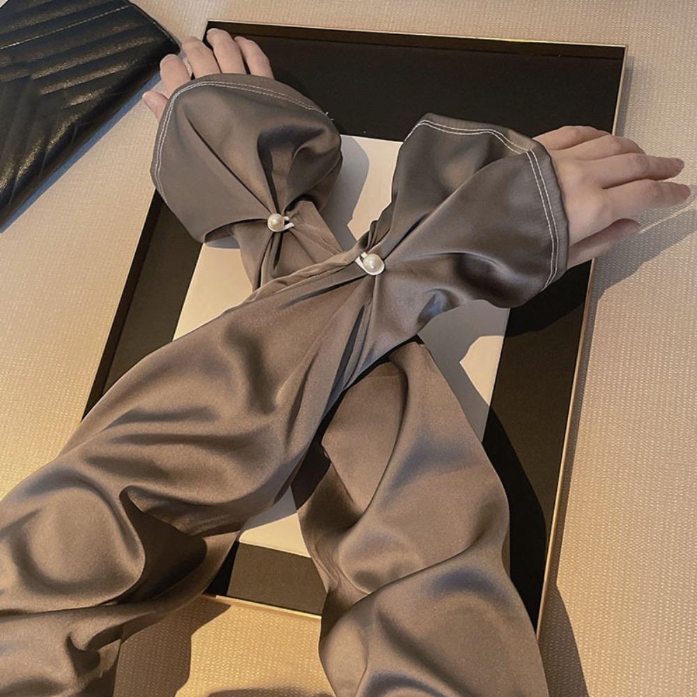 Pearl Silk Fabric Sleeves Thin Yarn Arm Sunscreen Covers Trendy Breathable Long Arm Sleeves  Women