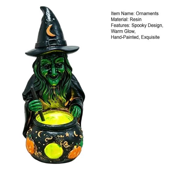 Creepy Haunted House Props Halloween Witch Cauldron Lamp Figurine, Resin Scary Witches Lighted-Up Realistic Craft Cauldron, Festival Supplies