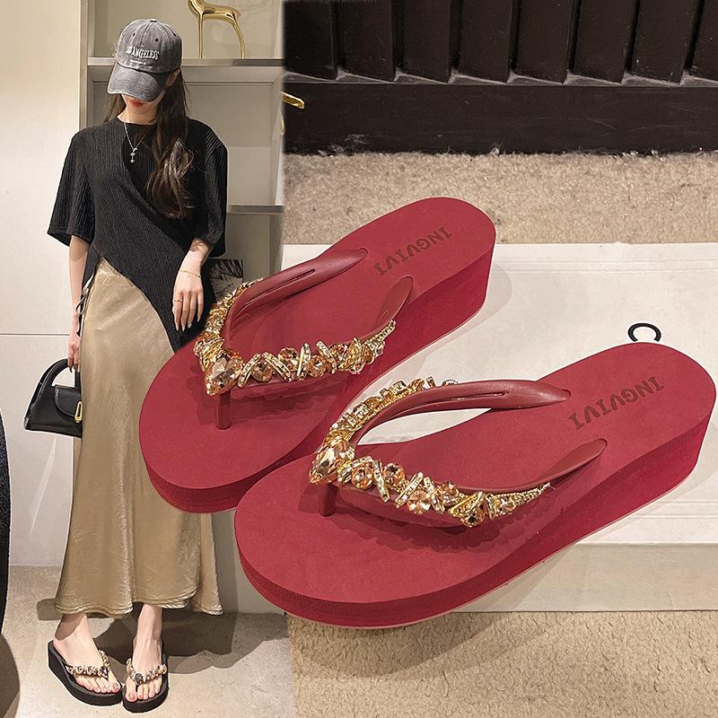 

Herringbone High-heeled Diamond Wedge Slippers Beach Sandals 35 чорний