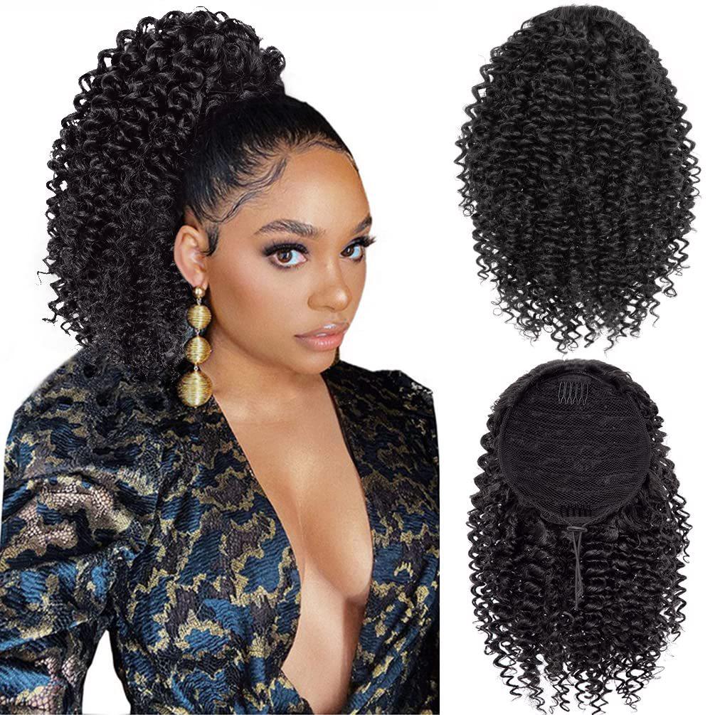 Afro Jerry Curly Drawstring Ponytail Wig with Short Small Curls