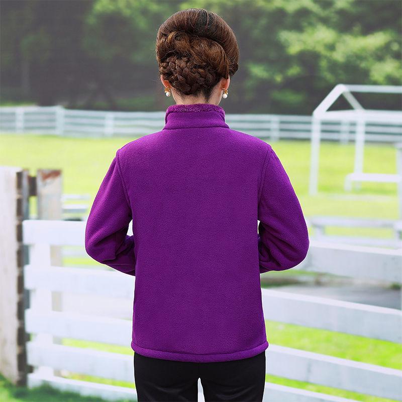 Mid Age Polar Fleece Jacket Women Stand Collar Winter Plush Lined Thick Warm Plus Size Womens Clothing Mom Wear Cardigan Hoodie