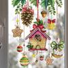 Christmas Glass Stickers Wooden House Pine Nut Winsow Sticker Glass Wall Decor Merry Christmas 2025 Stickers Happy New Year 2026