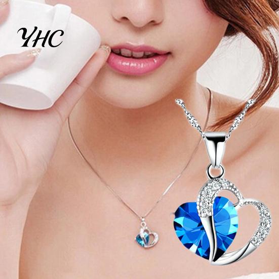 Heart Pendant Necklace Cubic Zirconia Inlaid Jewelry Gift Women Shape Fashion for Daily Life