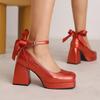 Women's Chunky Heels Platform Sandals with Bow Knot Ankle