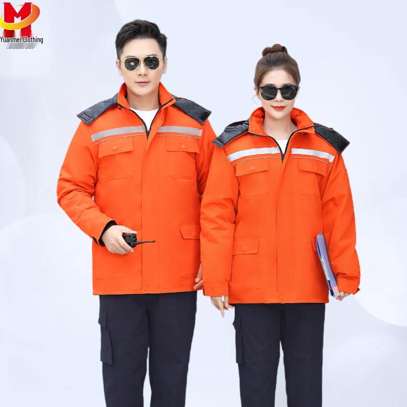 Winter Reflective Cotton-Padded Workwear for Cold Weather - Auto Repair & Welding Protection Overcoat